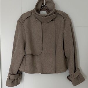 Funnel Neck Brown Wool Blend Jacket